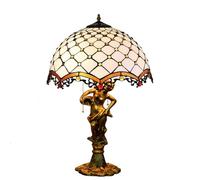 Dualbao Vidrio Blanco ámbar Cuentas lámpara de Mesa, Estilo Tiffany Vintage Simple Dormitorio Lado de Cama lámpara de Lectura con Interruptor de Cadena de tracción, luz de decoración de Escritorio