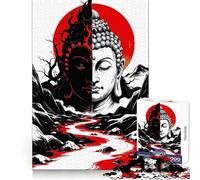 Dualidad de Buda ︰ Rompecabezas de 1000 Piezas en Rojo,Negro y Blanco para Adultos Regalos para ejercitar la Mente y Disfrutar de un Momento de Paz Navidad (38x52cm)