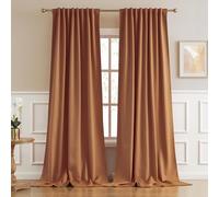 DUALIFE 132 Inch Extra Long Room Darkening Curtains 2 Panels Set Back Tab Pocket Thermal Insulated Energy Efficient Patio Sliding Door Curtains for Living Room 52 by 132 Inch Brown Orange