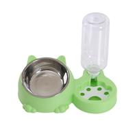 Dualoai Dispensador de Comida Y Agua, Cuenco Inclinado para Gatos, único con Botella de Agua Automática, Cuenco de Comida para Gatos, PE, Verde
