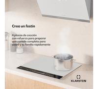 Klarstein DualTone Hybrid Placa Inducción - 4 Zonas, 7200W, Zona Flex, Control Deslizante, Función Mantener Caliente y Temporizador, Marco Aluminio, Blanca, 60cm