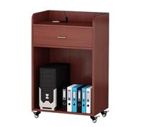 DUANHOZ Atril portátil con Ruedas, Soporte de Madera con Orificio para Cables, podio Ajustable para aulas, Iglesias, discursos y enseñanza (Rojo)