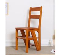 DUANHOZ Silla Escalera Plegable Multiusos de Cuatro peldaños, de Madera de Pino, Taburete Sencillo con Estante, 3 Colores (Nogal Claro)