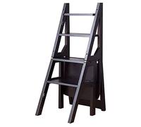 DUANHOZ Taburete de Interior, Taburete de Madera Maciza de 4 peldaños, Silla Plegable con Escalera Multiusos Convertible, Soporte para Plantas, Silla, (Negro)