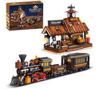 DUANT 39117 - Bloques de construcción de estación de tren Cowboy City con luces LED, 2640 piezas de estación de tren occidental y kit de modelo de tren de vapor para adultos, arquitectura del salvaje
