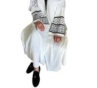 Dubai - Bata musulmana de manga larga, cárdigan de pavo de Oriente Medio, frente abierto, ropa islámica modesta para mujer, mujer, cárdigan bordado frontal abierto, blanco, L