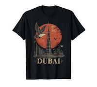 Dubai Skyline Burj Khalifa Red Sun Japonés Bird Travel Camiseta