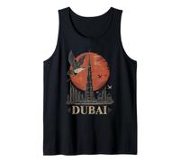 Dubai Skyline Burj Khalifa Red Sun Japonés Bird Travel Camiseta sin Mangas