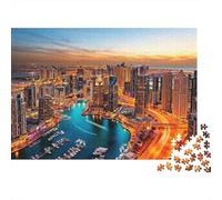 Dubai Skyline Puzzle 1000 Piezas Material Reciclable Night City Adult Jigsaws Accesorios para Tiempo de Juego Familiar Interesante Family Juego para Casa 52x38cm/1000pcs