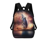 Dubai's Burj Al Arab with Fireworks Mochilas Infantiles Impresas En 3D, Mochilas De Moda Informales, Mochilas De Viaje Bonitas, Mochilas Informales Para Exteriores Para Niños Y Niñas 17inch