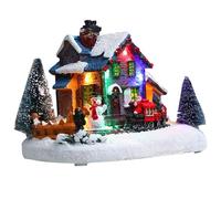 Dubbulon Casas de Pueblo de Navidad,Casa de Pueblo de Navidad, Decoraciones Interiores navideñas de casa de Nieve de Invierno LED de Resina, Adornos de Escritorio con Escena de Ciudad navideña,