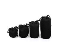 dubens 4 Pcs de Neopreno para Objetivo Lente Bolsa Estuche Protector para Nikon Canon Sony Pentax Olympus Panasonic DSLR Cámara Lente Negro
