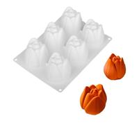 DUBENS Molde de silicona 3D para pastel de mousse - 6 cavidades diseño de capullos de tulipán para crear elegantes postres como pasteles, chocolates, helados, gelatinas y pastelería fina