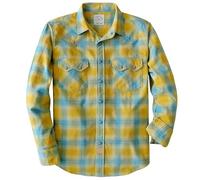 Dubinik® 6.3 oz Camisa Franela Hombre Western de Manga Larga Snap Botón Plaid Camisa Casual Comfort Soft Cotton Amarillo y Azul Claro 2XL