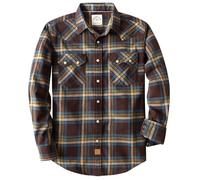 Dubinik® 6.3 oz Camisa Franela Hombre Western de Manga Larga Snap Botón Plaid Camisa Casual Comfort Soft Cotton Azul Marrón y Amarillo XL