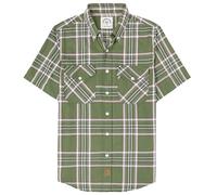 Dubinik® Camisa Bambu Hombre Camisas Hombre Manga Corta Casual Ligera Vintage Bolsillo Cuadros Camisa Manga Corta Hombre Verde Oliva y Blanco S