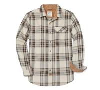 Dubinik® Camisa de Franela para Hombre, a Cuadros, Camisas de Franela, Manga Larga, Informal, con botón, con Bolsillo en el Pecho, Ajuste Normal, Olive Beige Marrón, 4XL
