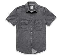 Dubinik®Camisa Hombre Manga Corta Camisa Hombre Manga Corta Vaquera Algodón Verano Botones Camisa Vaquera Hombre Manga Corta Gris Oscuro 3XL