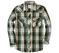 Dubinik® Camisa Vaquera Hombre Trabajo Camisas Casual Western Vintage Boton Presion Manga Larga Amarillo Verde Oscuro XL