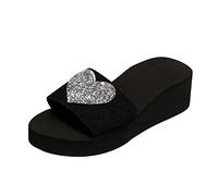 DuBiytlk Mujer Zapatillas Verano Zuecos Playa Sandalias Zapatillas de tacón con Punta Abierta y decoración de corazón Intermitente para Mujer a la de Verano Mujer Sandalias Comodas (Silver, 38)