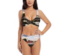 Dublín Irlanda Ha Penny Bridge River - Elegante conjunto de bikini para mujer con diseño cruzado frontal y espalda en U para vacaciones de verano en la playa, Negro, S