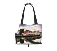 Dublín Irlanda Ha Penny Bridge River Print Mascotas Perros Bolsas de transporte para cachorros Perros Paseo Bolsas para perros pequeños, gatos y conejo