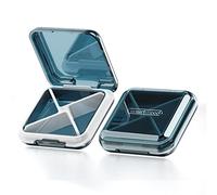 DUBSTAR Organizador diario de píldoras, 4 compartimentos, portátil, pequeño pastillero, pastillero para bolsillo para guardar vitaminas, aceite de hígado de bacalao, suplementos y medicamentos (azul)