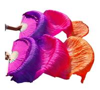 DUBTEDHOU Abanico de bambú para Danza del Vientre, Abanicos de Danza del Vientre de Seda de bambú degradados Hechos a Mano 24 Colores Varios tamaños 1 par(16,M-150x90cm Real Silk)