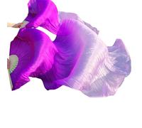 DUBTEDHOU Abanico de bambú para Danza del Vientre, Abanicos de Velo for Danza del Vientre, Costillas de bambú de Seda, teñidos a Mano, Multicolor, Varios tamaños(16c,M 150x90cmReal Silk)