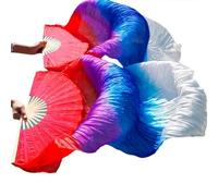 DUBTEDHOU Abanico de bambú para Danza del Vientre, Abanicos de Velo for Danza del Vientre, Costillas de bambú de Seda, teñidos a Mano, Multicolor, Varios tamaños(15b,S 120x90cmReal Silk)