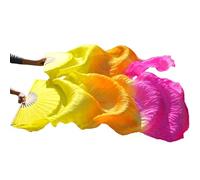 DUBTEDHOU Abanico de bambú para Danza del Vientre, Abanicos de Velo for Danza del Vientre, Costillas de bambú de Seda, teñidos a Mano, Multicolor, Varios tamaños(5c,L 180x90cmReal Silk)