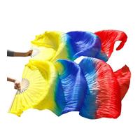 DUBTEDHOU Abanico de bambú para Danza del Vientre, Abanicos de Velo for Danza del Vientre, Costillas de bambú de Seda, teñidos a Mano, Multicolor, Varios tamaños(20d,S 120x90cmReal Silk)