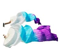 DUBTEDHOU Abanico de bambú para Danza del Vientre, Abanicos de Velo for Danza del Vientre, Costillas de bambú de Seda, teñidos a Mano, Multicolor, Varios tamaños(22c,L 180x90cmReal Silk)