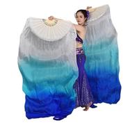 DUBTEDHOU Abanico de bambú para Danza del Vientre, Danza del Vientre Abanicos Largos de Seda Accesorios de Danza 2 Piezas Multicolor 120-180x90cm(Type 8,180x90cm)