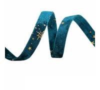 DUBTEDHOU Cinta de Terciopelo Vintage, Cinta de Terciopelo Vintage de Doble Cara con Estrellas Doradas Multicolor, 1-5 cm de Ancho, 2 Yardas, for Manualidades.(Peacock 1cm)