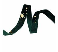 DUBTEDHOU Cinta de Terciopelo Vintage, Cinta de Terciopelo Vintage de Doble Cara con Estrellas Doradas Multicolor, 1-5 cm de Ancho, 2 Yardas, for Manualidades.(Green 1cm)