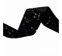 DUBTEDHOU Cinta de Terciopelo Vintage, Cinta de Terciopelo Vintage de Doble Cara con Estrellas Doradas Multicolor, 1-5 cm de Ancho, 2 Yardas, for Manualidades.(Black 5cm)