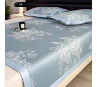 DUBTEDHOU Colchón refrescante de Seda de Hielo, Protector de colchón ratán Ice Silk con Funda Almohada, Multicolor, Varios tamaños(Blue,71 * 87in/180 * 220cm)