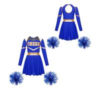 DUBTEDHOU Uniforme de Animadora, Conjunto de Vestido Uniforme de porristas for niñas con Flores a Mano en Multicolor for Varios tamaños(Royal Blue,8)