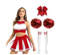 DUBTEDHOU Uniforme de Animadora, Uniforme de Animadora Crop Top Falda Plisada Calcetines con Pompones Multicolor Varios tamaños(Red B,S)