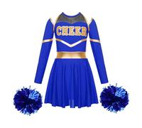 DUBTEDHOU Uniforme de Animadora, Vestido de Manga Larga de porristas for niñas con Flores a Mano, Morado, Azul Real, Varios tamaños(Royal Blue,6)
