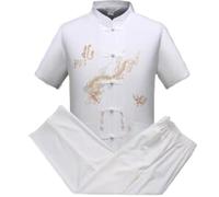 DUBTEDHOU Uniforme de Tai Chi, Traje de Kung Fu Tang Manga Corta con Bordado dragón, Traje Tai Chi Multicolor, Varios tamaños(White,XL)