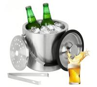DUBUOZA 2.0 L Cubiteras Acero Inoxidable, Cubitera Hielo con Tapa, Pinzas y Rejilla de Goteo,Cubiteras para Hielo con Tapa para Fiestas,Cerveza,Cócteles,Vino Frío