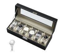 DUBUOZA Caja Relojes con 6 Compartimentos, caja de relojes cubierta de vidrio, hecha de terciopelo, adecuada para almacenar relojes, joyas, etc,el mejor regalo para hombres y mujeres