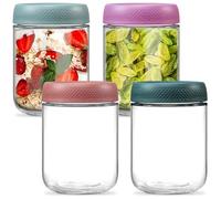 DUBUOZA Tarros de Avena Nocturna 4 piezas 500ml Botes de Cristal con Tapa Overnight Oats Jar para Yogur,Cereales,Especias,Judías,Mermelada