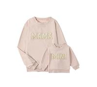 Dubute Conjunto de sudadera informal de manga larga con cuello redondo y estampado de letras "Mommy and Me", Beige Mama Mini, 12-18 meses