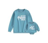 Dubute Conjunto de sudadera informal de manga larga con cuello redondo y estampado de letras "Mommy and Me", Blue in My Mini Ers, S