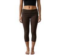 Dubute Leggings capri plegables para mujer, Y2K, de tiro bajo, elásticos, para descansar, yoga, atléticos, marrón oscuro, M