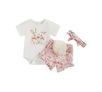 Dubute My First Easter Outfit - Mameluco de conejo para niña + pantalones cortos con pompones, ropa de primera Pascua, 3 piezas, rosa, 6-12 meses