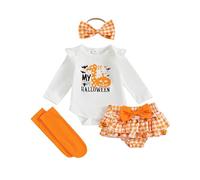 Dubute My First Halloween - Traje de bebé para recién nacida, primer Halloween, punmkin, mameluco, falda tutú, vestido, diadema, 4 piezas, White-My 1st Halloweweer, 6-9 meses
